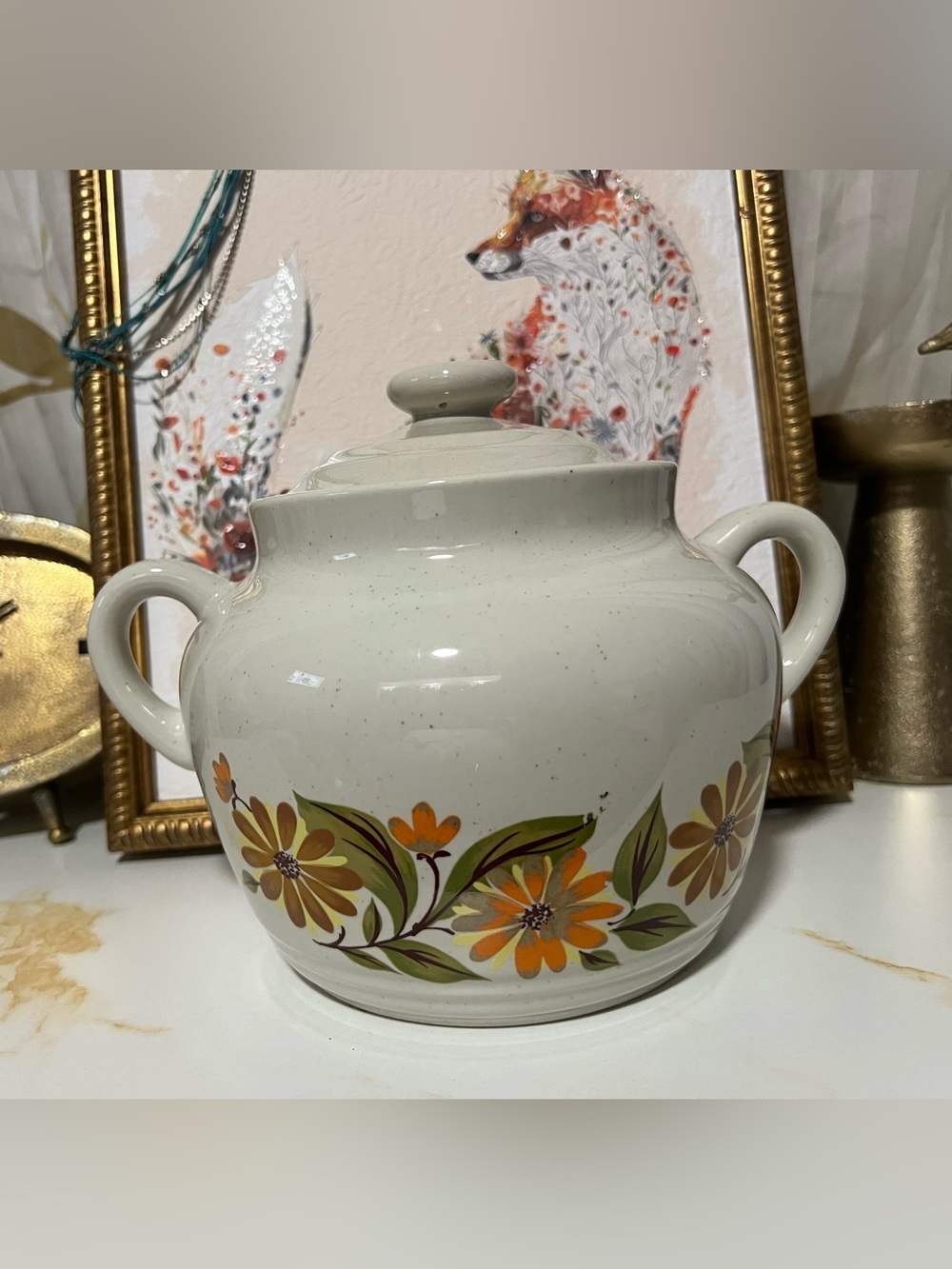 1970 Vintage Capri Stoneware Bean Pot Casserole Bake Serve N Store with Lid
